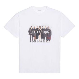 Balenciaga (WMNS) Balenciaga Band Portrait Printing Logo Retro Short Sleeve White 612965TIV479000