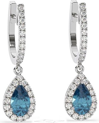 The Diamond Store Diana Blue Lab Diamond 1.48ct Pear Halo Drop Earrings in 18K White Gold - Elara Collection