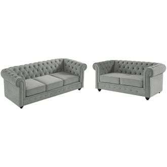 Vente-Unique Divano 3+2 posti Velluto Grigio - CHESTERFIELD