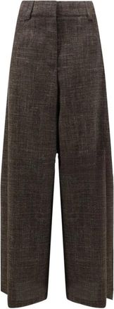 Alysi Wijde gem&ecirc;leerde broek - Dames - Wijde Broeken - Bruin - S - Leer - Broeken