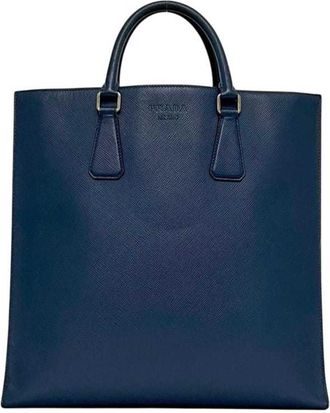 Prada Saffiano Blue Saffiano Leather Tote Bag (Pre-Owned)