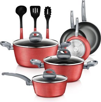 Nutrichef 12Pc Red Nonstick Cookware Set