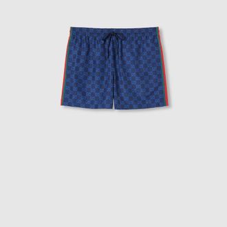 Gucci Printed Poplin Tech Swim Shorts, Size 44 IT, Blue, Ready-to-wear