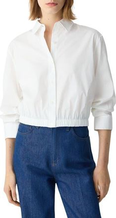 Theory Fixed Sleeve Cotton Blend Shirt in White at Nordstrom, Size Petite