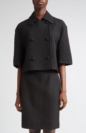 Lafayette 148 New York Textured Houndstooth Jacquard Double Breasted Jacket in Black at Nordstrom, Size Xx-Large