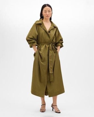 Another Tomorrow Recycled Nylon Trench in Olive at Nordstrom, Size Small It
