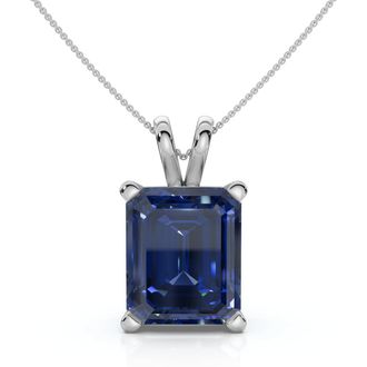 Pompeii3 8Ct Emerald Cut Blue Sapphire Pendant 14k Gold 18 Necklace 1/2 Tall Lab Grown