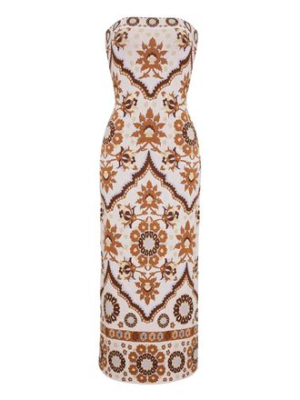 Cara Cara Rome floral-print midi dress - women - Viscose/Nylon - L - Neutrals