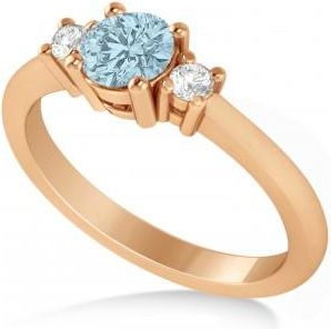 Allurez Round Aquamarine & Diamond Three-Stone Engagement Ring 14k Rose Gold (0.60ct)