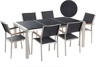Beliani Conjunto De Comedor De Jard&iacute;n Negro Con Mesa 180 X 90 Cm De Granito Negro 6 Sillas De Rat&aacute;n Grosseto