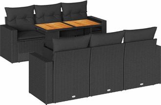 vidaXL Set De Sof&aacute;s De Jard&iacute;n 7 Pzas Con Cojines Rat&aacute;n Sint&eacute;tico Negro Vidaxl