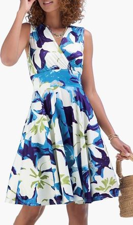 Lascana Sleeveless Wrap Look Dress in Blue & Green at Nordstrom, Size 12