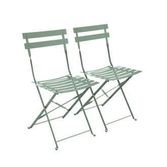 Sweeek Silla de jard&iacute;n plegable de metal, set de 2, verde gris&aacute;ceo