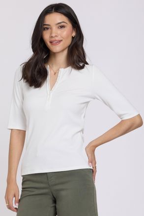 NYDJ Geribbelde Henley met Elleboogmouwen