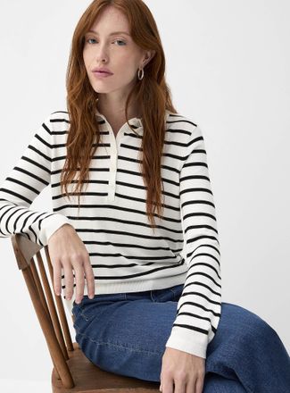Contemporaine Womens Stretch striped Polo Shirt sweater