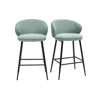Miliboo Taburetes De Bar De Dise&ntilde;o En Tela Efecto Terciopelo Texturizado Celad&oacute;n Y Metal Negro (juego De 2) Rosalie