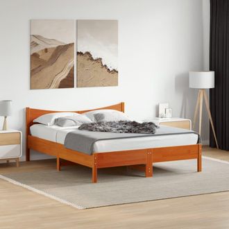 vidaXL Vidaxl - Cama Sin Colch&oacute;n Madera Maciza Pino Marr&oacute;n Cera 150x200 Cm