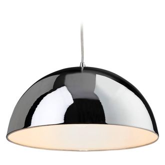 Netlighting Bistro 1 Light Dome Ceiling Pendant Chrome White Inside E27 in Grey