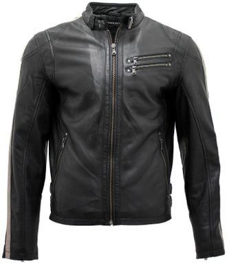Infinity Leather Mens Racer Nappa Biker Jacket - Black - Size X-Large