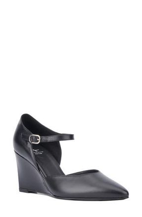 Aquatalia Penelopy Ankle Strap Weatherproof Pointed Toe Wedge Pump in Black/Black at Nordstrom Rack, Size 7.5