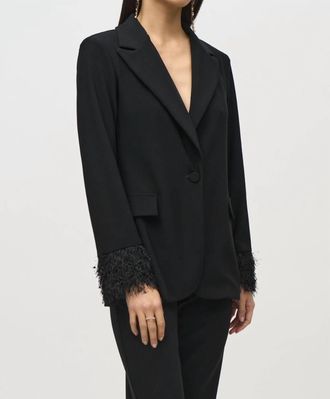 Joseph Ribkoff Fringe Cuffs Blazer In Black