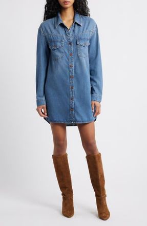 Hidden Jeans Oversize Long Sleeve Denim Shirtdress in Medium at Nordstrom, Size X-Small