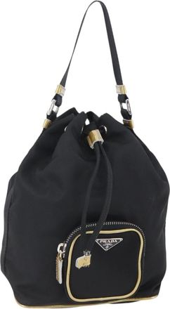 Prada Duet Drawstring Bucket Bag Tessuto Black Nylon Bag (Pre-Owned)