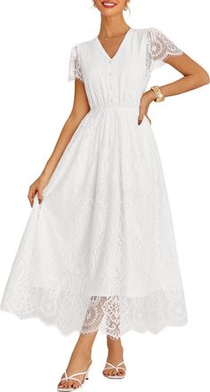 Grace Karin Womens Lace High Waist Dress Casual Retro Casual Tunic Beach Long Dresses CL343-02 XL White