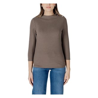 Street One Bruine Gebreide Trui met Lange Mouwen - Dames - Ronde hals truien - Bruin - S - Polyester - Truien & Vesten