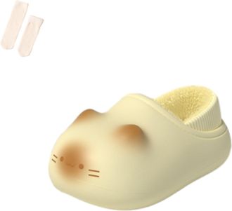 Generic Cat Slippers Womens Cute Cat Slippers with Plush Liner Waterproof Funny Animal Slides Warm Kawaii Gifts (Yellow Full Coverage, M, Adult, Women, 3.5, N