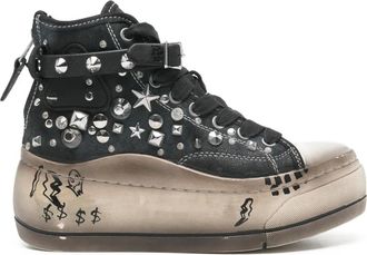 R13 Sneakers con suola rialzata e borchie - Nero