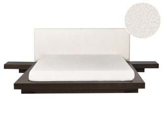 Beliani Cama Moderna Con Plataforma Mesitas De Noche Cabecero De Boucl&eacute; Madera De Fresno Oscuro 160 X 200 Cm Zen