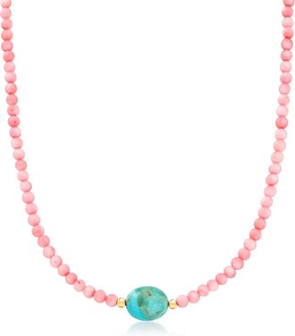 Ross-Simons Turquoise and Pink Coral Bead Necklace With 18kt Gold Over Sterling