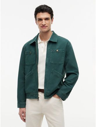 Tommy Hilfiger Mens Garment-Dyed Denim Utility Zip Jacket - Green - XXL