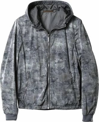 Moorer Mens Hooded Printed Zip-Up Jacket In Granito