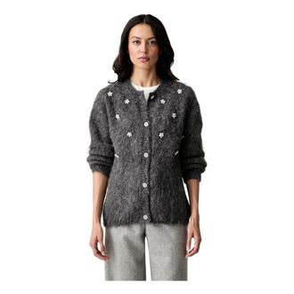 Silvian Heach Truien & Vesten, Dames, Grijs, M, Wol, Gebreide Cardigan met Bloemenprint