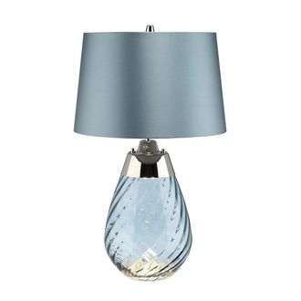 Netlighting Lena 2 Light Small Blue Table Lamp Bluetinted Glass Duck Egg Blue Shade E27