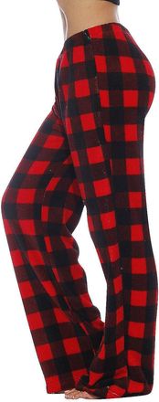 Generic Womens Plaid Fleece Pajama Pants, Wide Leg Lounge Bottoms with Elastic Waist, Soft Flannel Sleepwear for Autumn & Winter, Cosy Check Pyjama Trousers R