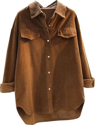Generic Corduroy Shirts for Women UK Sale Clearance Button Down Shirts Loose Fit Roll Up Long Sleeve Tunic Top Casual Blouse Tee Ladies Tops Fall Winter Cloth