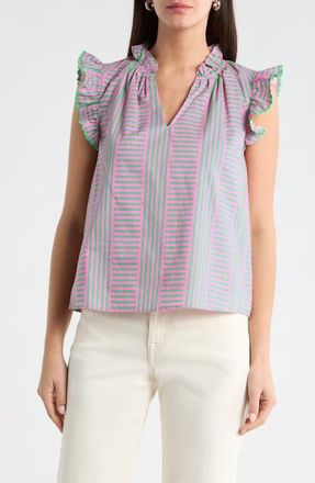 Sugarlips Valda Stripe Jazzy Flutter Sleeve Top in Pink-Green-Multi at Nordstrom, Size X-Large