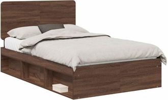 vidaXL Bed Frame with Headboard Brown Oak 120 x 190 cm Solid Pine Wood vidaXL