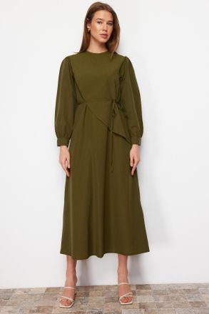 Trendyol Modest Dames Kaki Effen Maxi Lang Casual A-lijn Modest Jurken