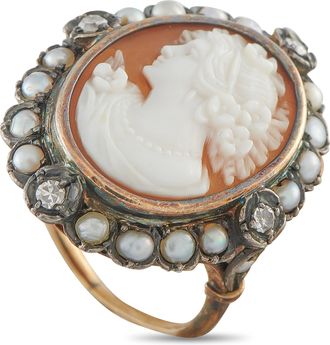 Luxury Bazaar Antique Victorian 14K White Gold and Silver Cameo Ring MF03-050726