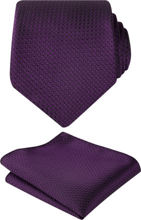 Alizeal Mens 8cm Solid Color Necktie and Hanky Classic Business Wedding Formal Tie with Pocket Square Set, Plum Purple