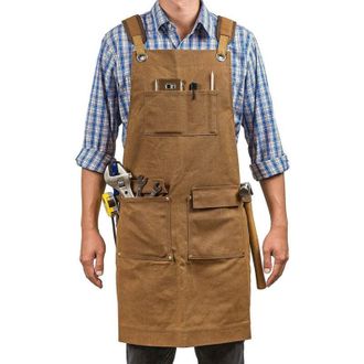 OEM Delantal De Trabajo Para Hombre, Delantal De Soldadura Con 7 Bolsillos, Delantal De Lona Encerada Resistente Para Carpintero, Carpintero, Con Correas 