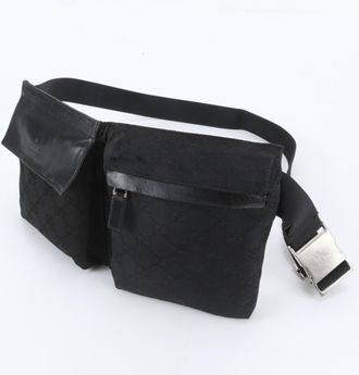 Gucci Black Leather Canvas Pouch Shoulder Bag Sling Bag (Pre-Owned)