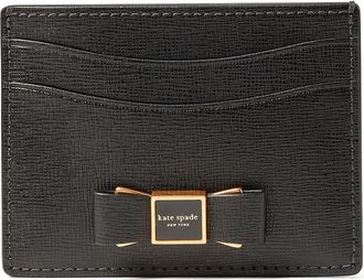 Kate Spade New York morgan embellished bow saffiano leather card case in Black at Nordstrom