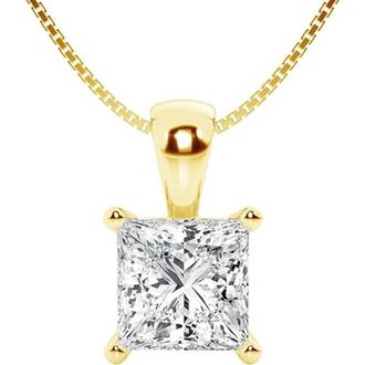 Grown Brilliance 1/2 Carat Princess Lab Grown Diamond Solitaire Pendant in 14K Yellow Gold, IGI Certified, Prong Set, E-F Color, VS Clarity