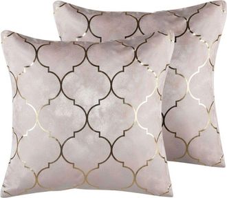 Beliani Beliani - Conjunto De 2 Cojines Decorativos Rosa Patr&oacute;n De Tr&eacute;bol Marroqu&iacute; 45 X 45 Cm Glamour Alyssum