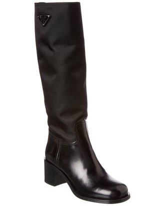 Prada Nylon & Leather Knee High Boot